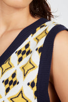 Mustard and navy intarsia graphic sweater vest_5