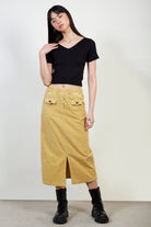 Mustard corduroy slit back skirt_2