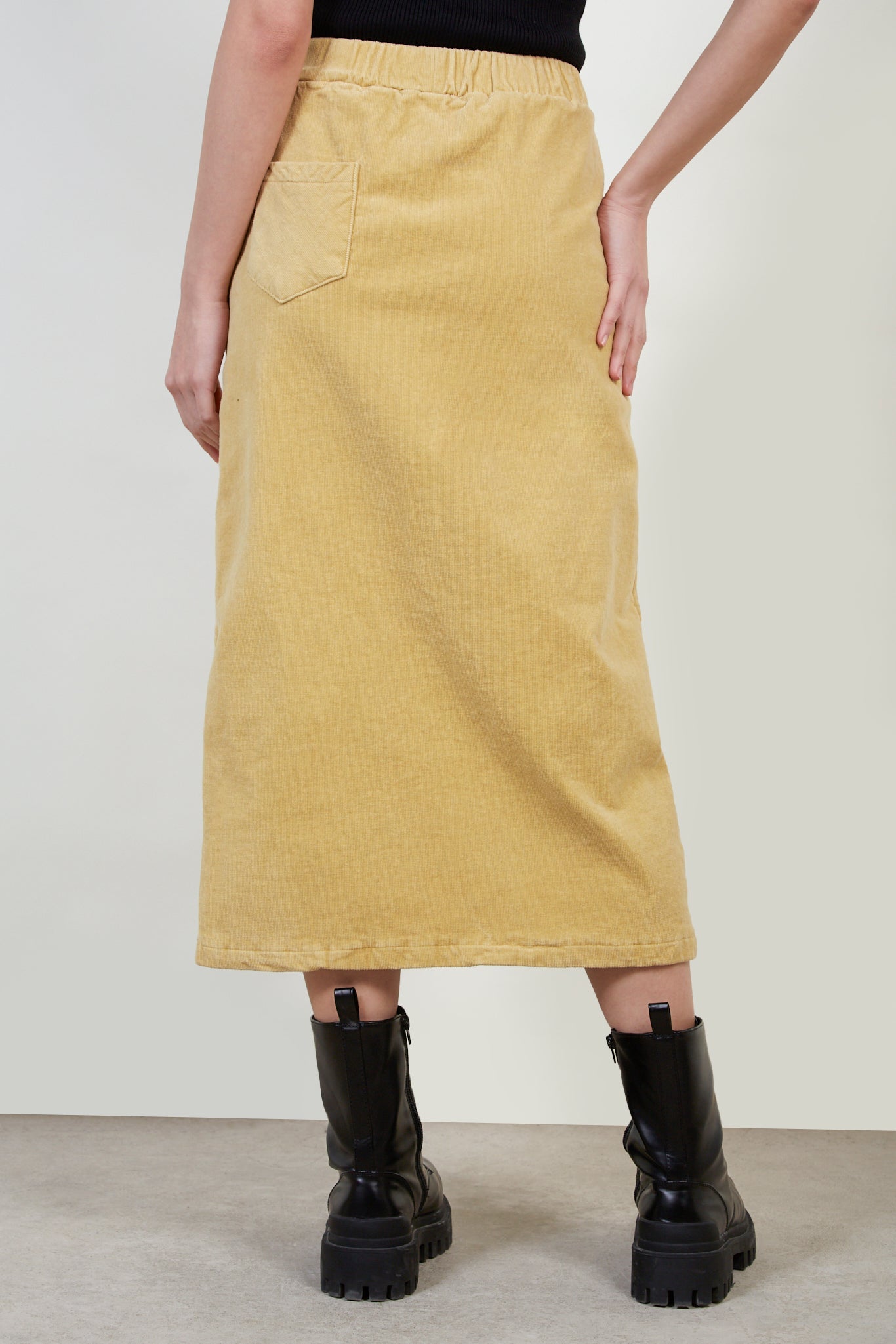 Mustard corduroy slit back skirt_3
