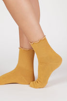 Mustard ruffle trim socks_1