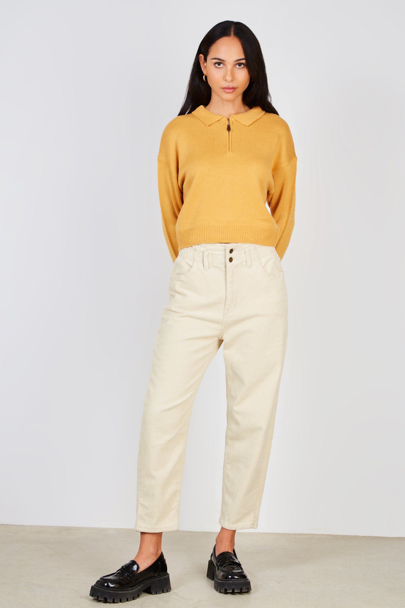 Mustard zip neck slim collar jumper_3
