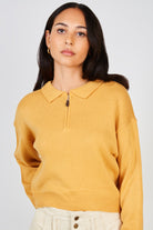 Mustard zip neck slim collar jumper_1