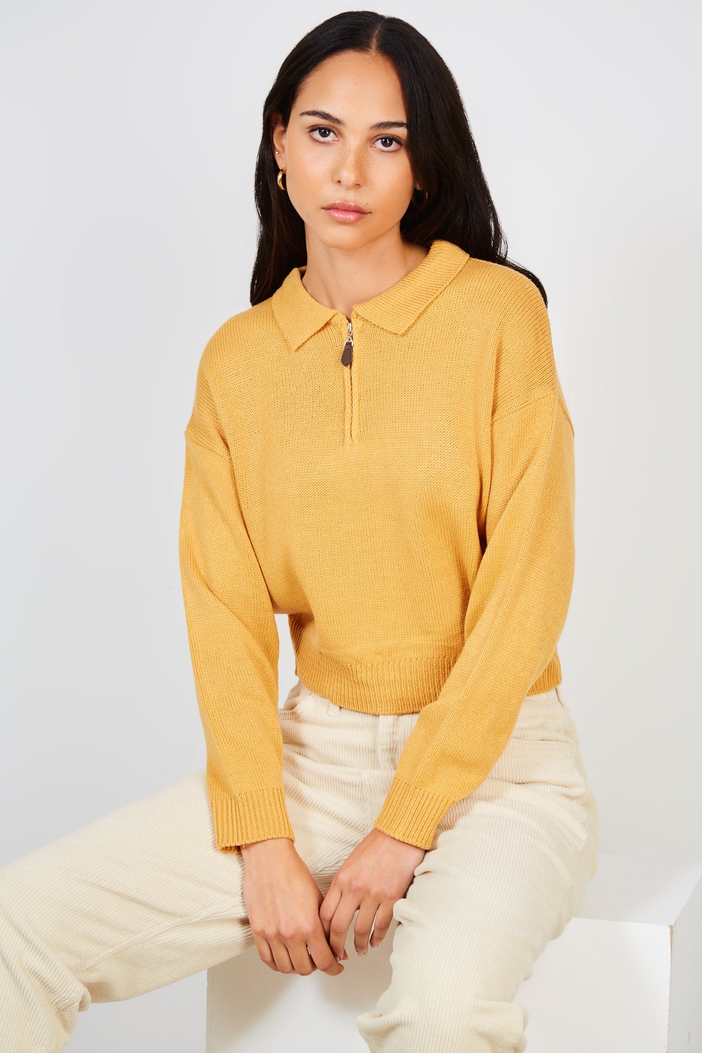 Mustard zip neck slim collar jumper_5