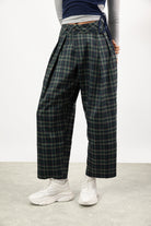 Navy and green plaid pleated trousers_1