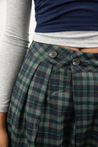 Navy and green plaid pleated trousers_3