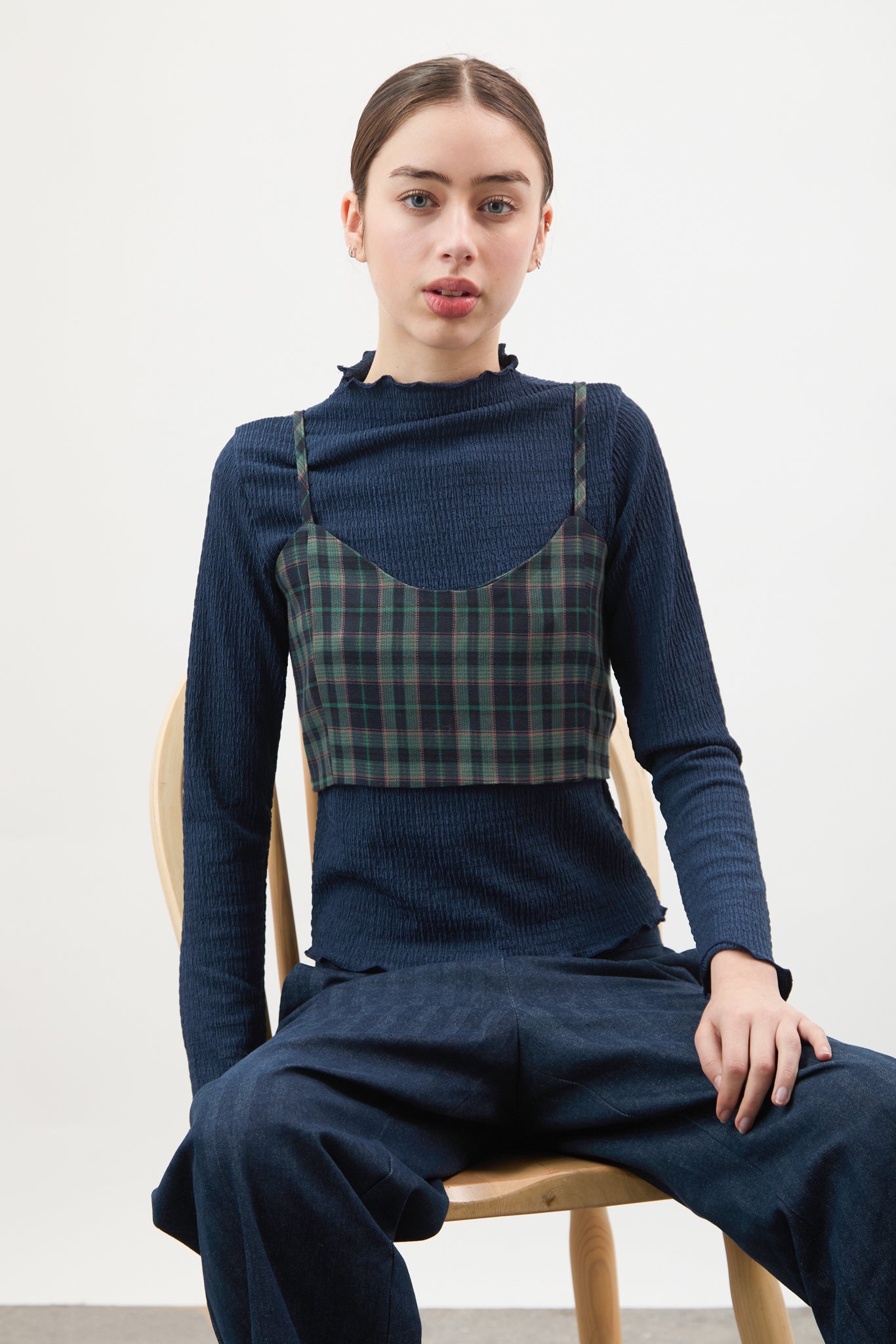 Navy and green plaid tie back tank_5