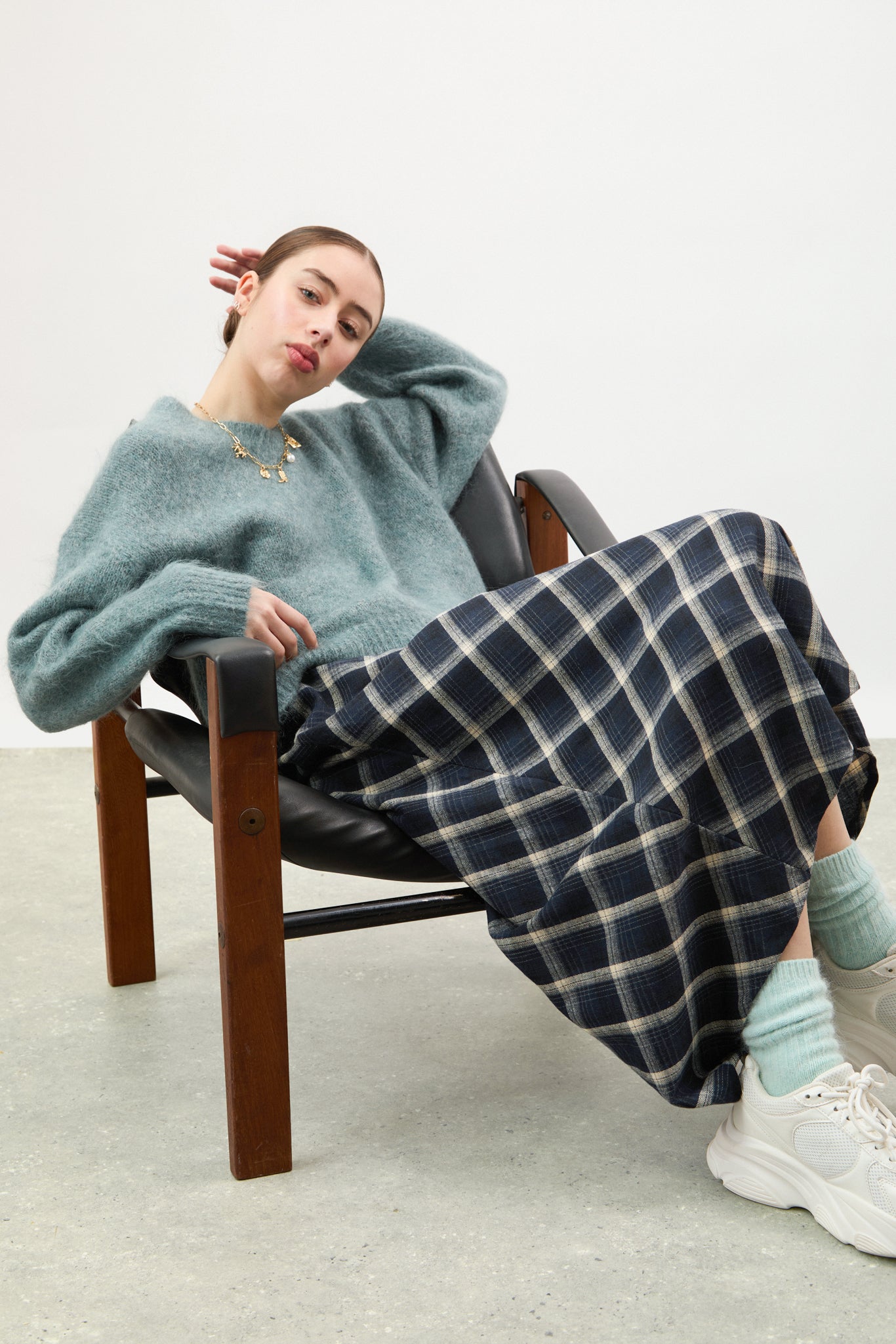 Navy and ivory bias plaid skirt_4