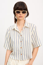 Navy and ivory double stripe short sleeve shirt_1