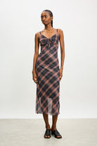 Navy and orange bias plaid strappy dress_1