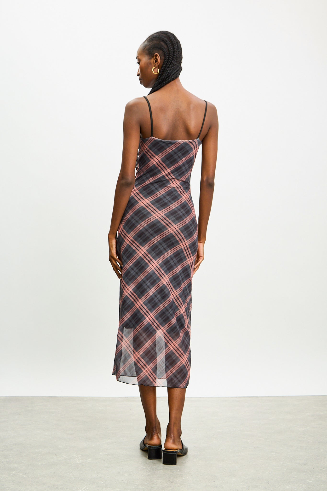 Navy and orange bias plaid strappy dress_2