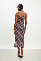 Navy and orange bias plaid strappy dress_2