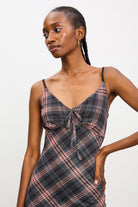 Navy and orange bias plaid strappy dress_3