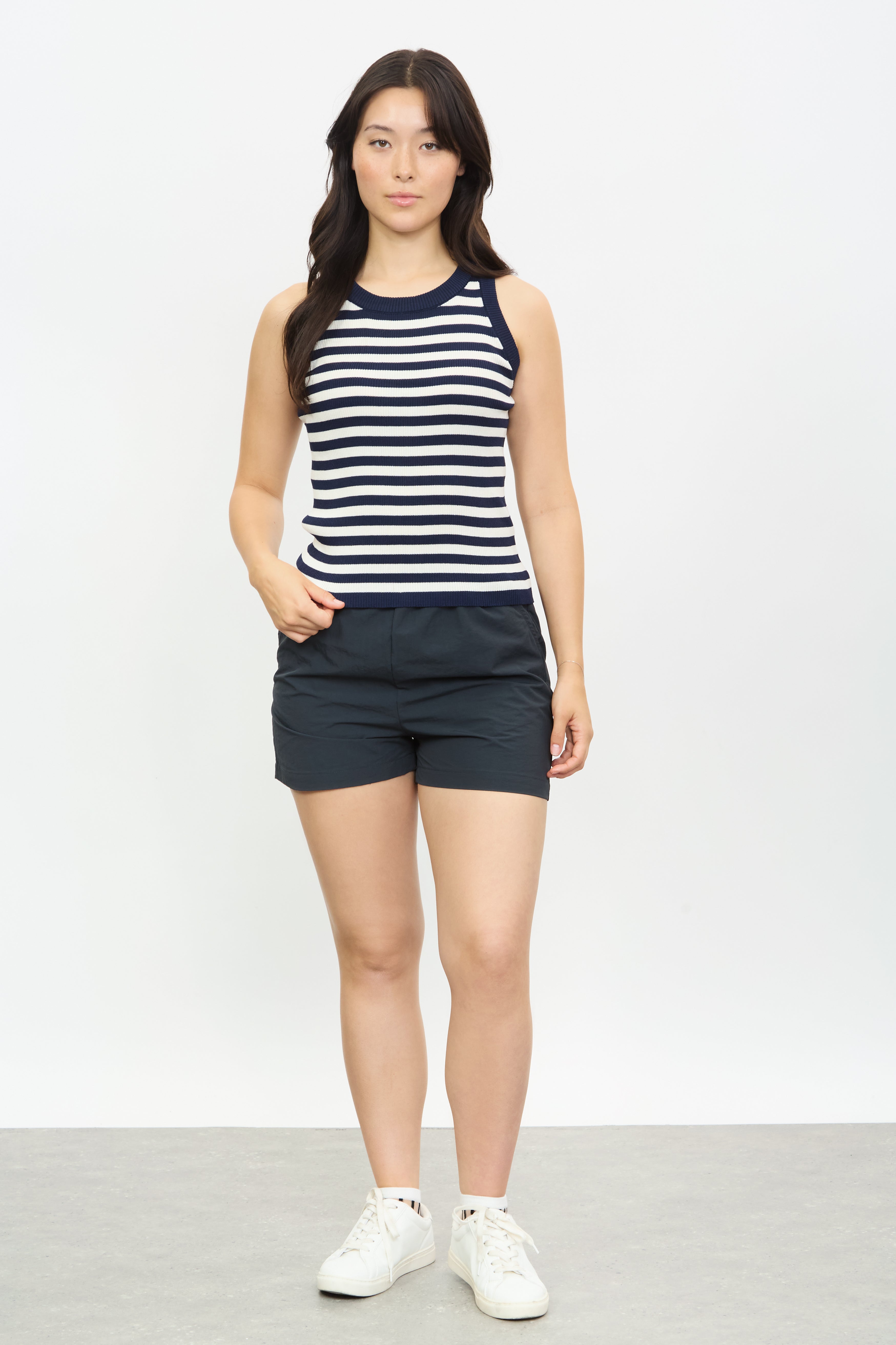 Navy and white horizontal stripe long knit tank_4