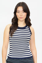 Navy and white horizontal stripe long knit tank_1
