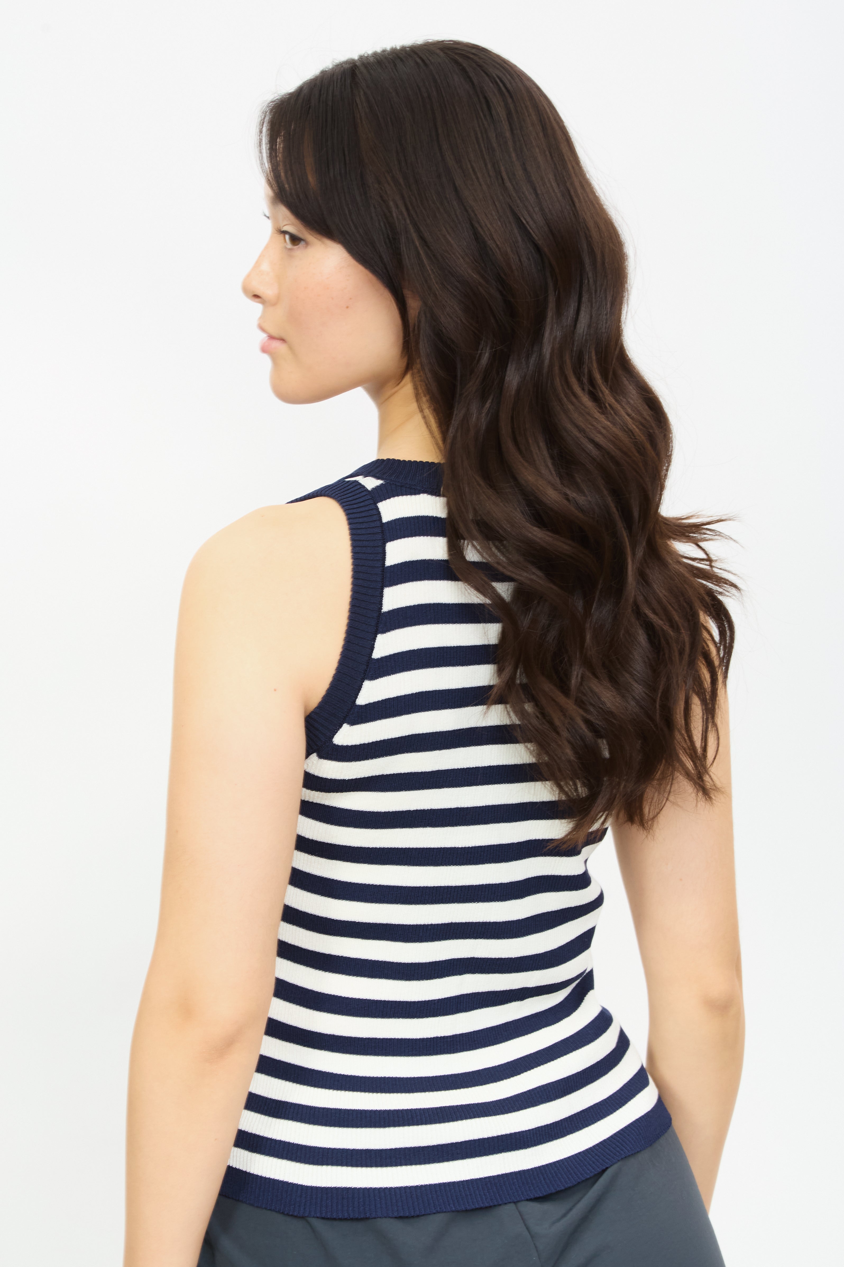 Navy and white horizontal stripe long knit tank_2