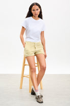 Mustard and white striped terrycloth shorts_5