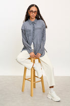 Navy and white tiny plaid ruffled belt_5