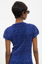 Navy blue and ivory polka dot ribbed short sleeved top_2