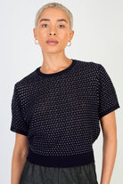 Navy blue and white flecked knit tee_1