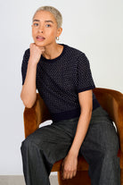 Navy blue and white flecked knit tee_5