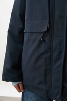 Navy blue checked lining hooded parka_4