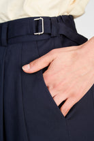 Navy blue cotton twill side cinch trousers_3