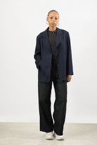 Navy blue curved seam detail blazer_4