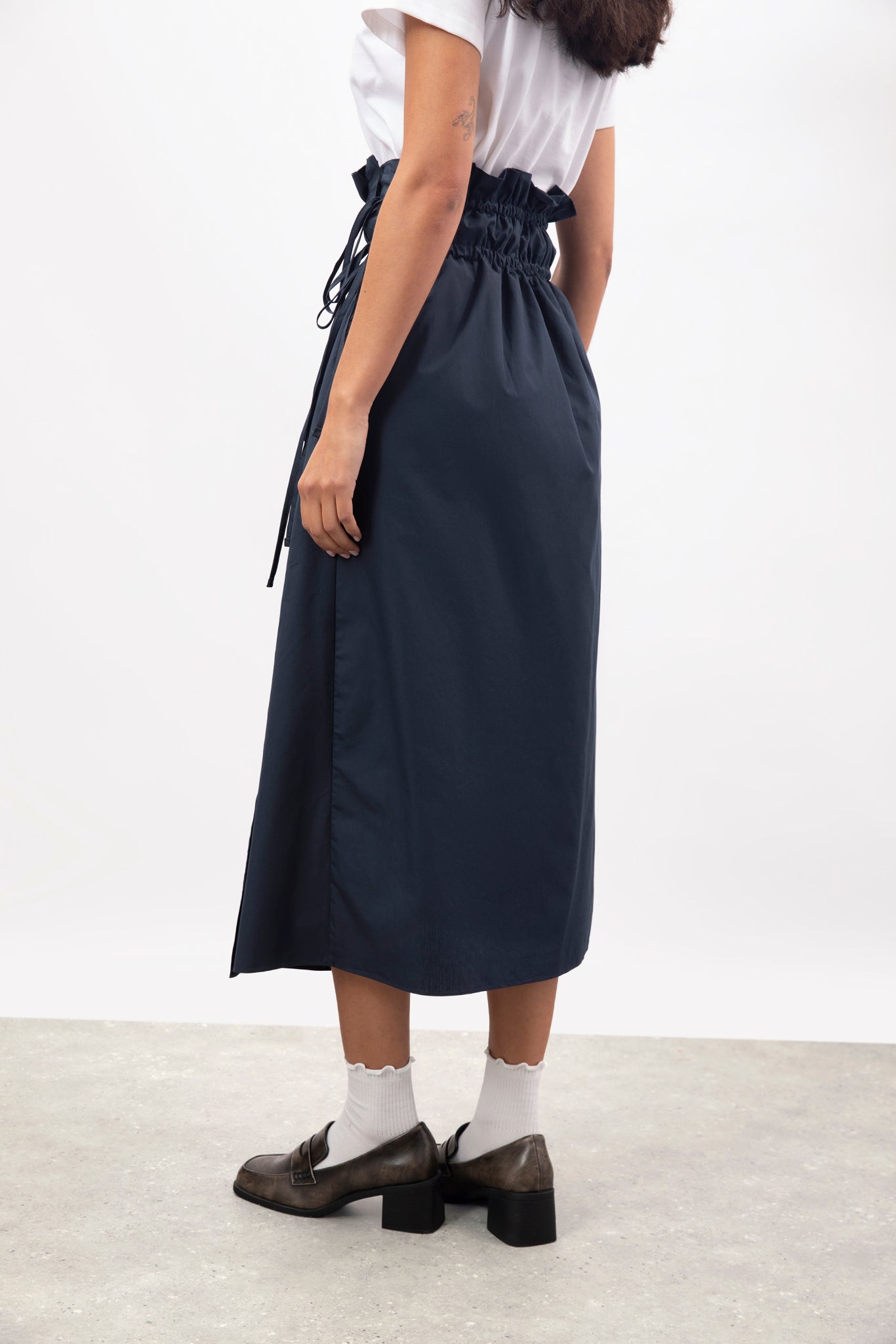Navy blue double cinch side tie wrap skirt_2