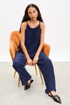 Navy blue textured halter tank top_5