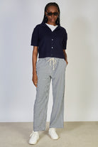 Navy blue waffle knit button up tee_4