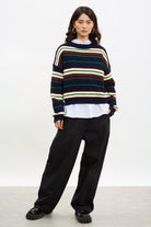Navy burgundy and green striped jumper_4
