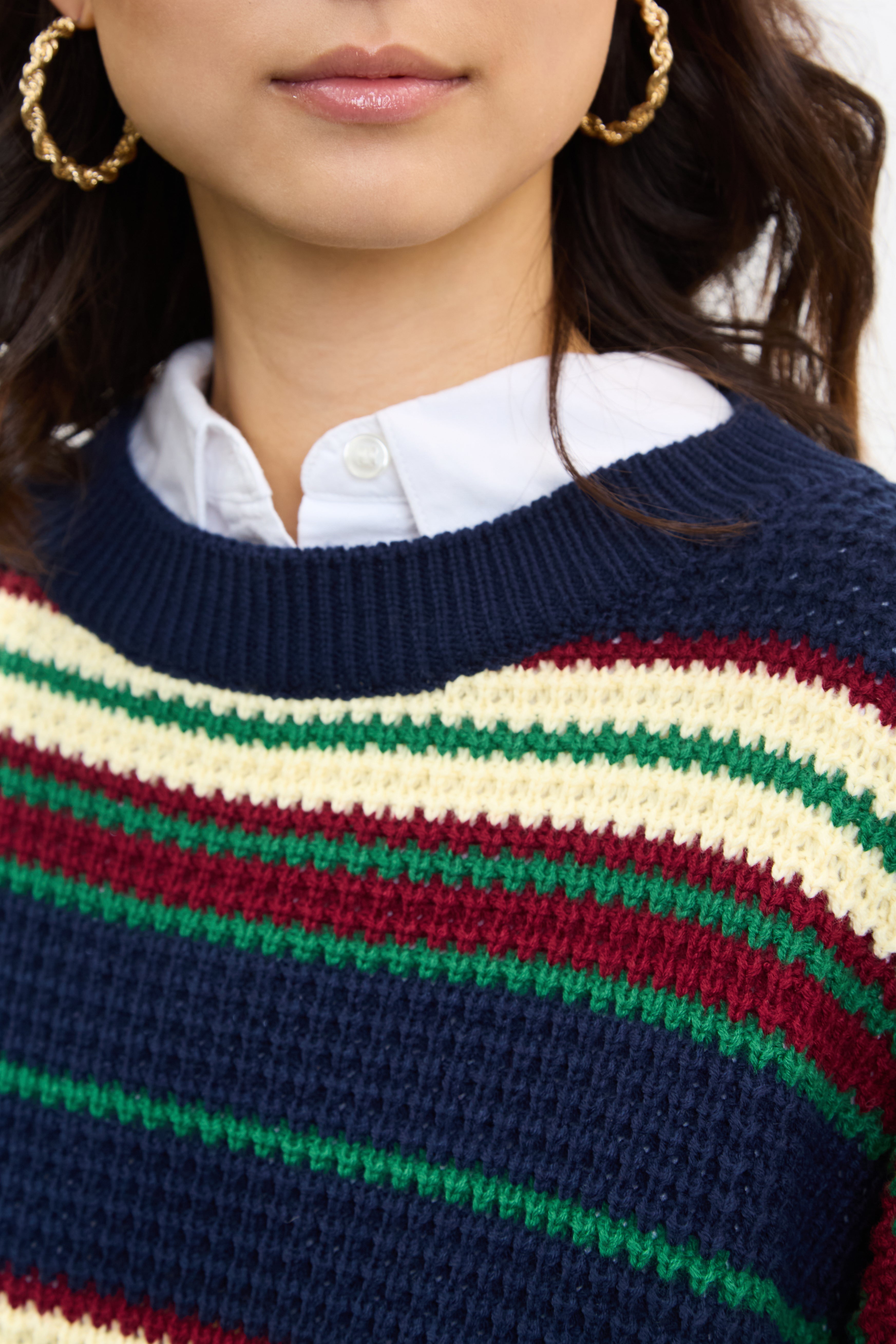 Navy burgundy and green striped jumper_3