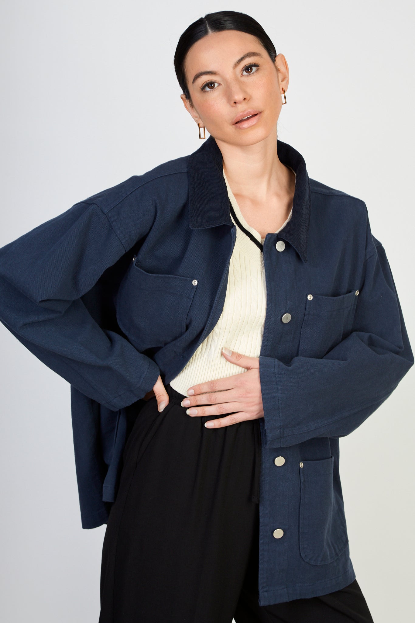 ジャケット・アウター Graphpaper Hard Twill Stand Collar Coat Navy cotton twill corduroy collar jacket | Glassworks London