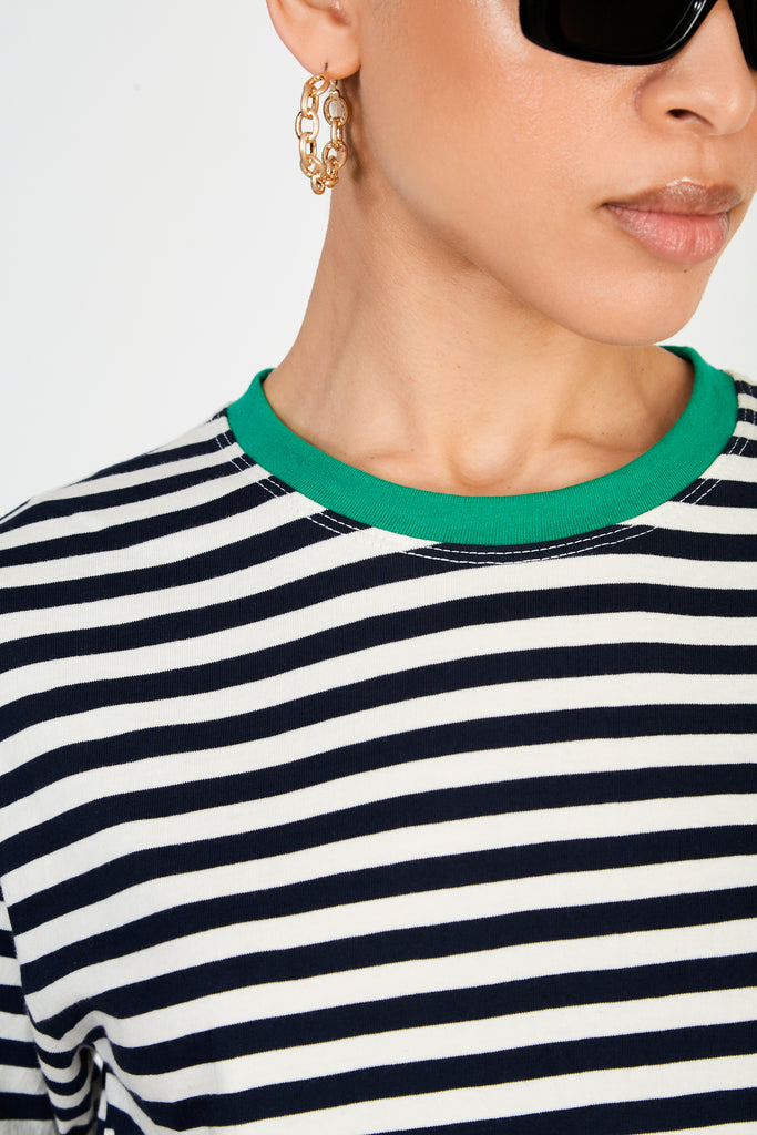 Navy striped green collar tee_3