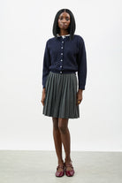 Navy wool blend round neck button up cardigan_4