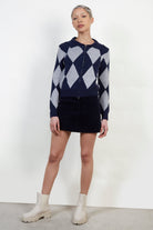 Navy and grey intarsia argyle zip cardigan_2