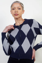 Navy and grey intarsia argyle zip cardigan_1