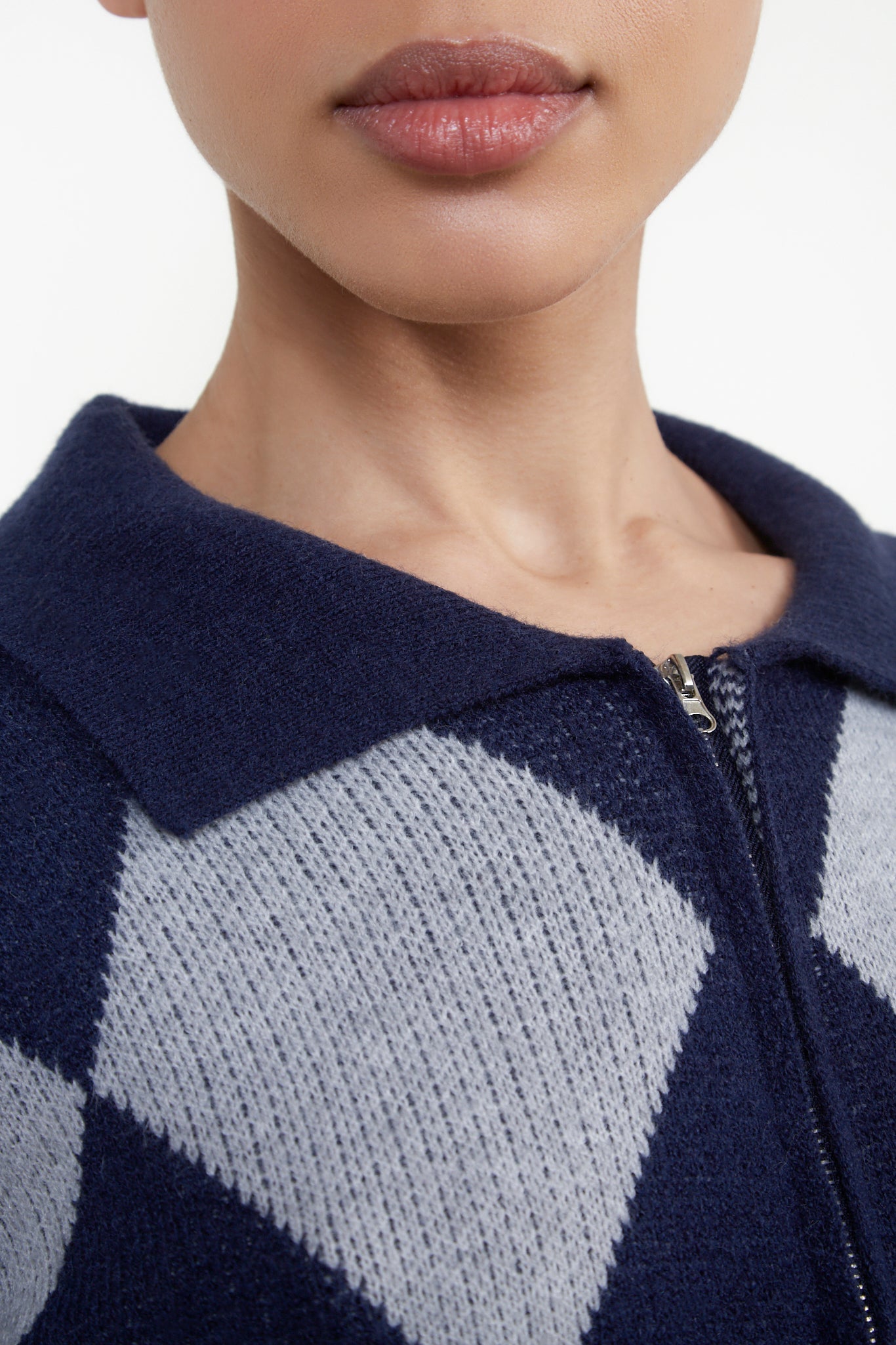 Navy and grey intarsia argyle zip cardigan_4