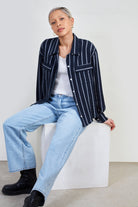 Navy and thick white stripe shirt_6