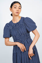 Navy and white flower smocked dress_3