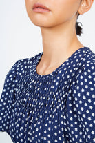 Navy and white flower smocked dress_4