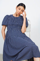 Navy and white flower smocked dress_5