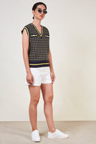 Navy and yellow box check sweater vest_4