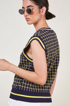 Navy and yellow box check sweater vest_3