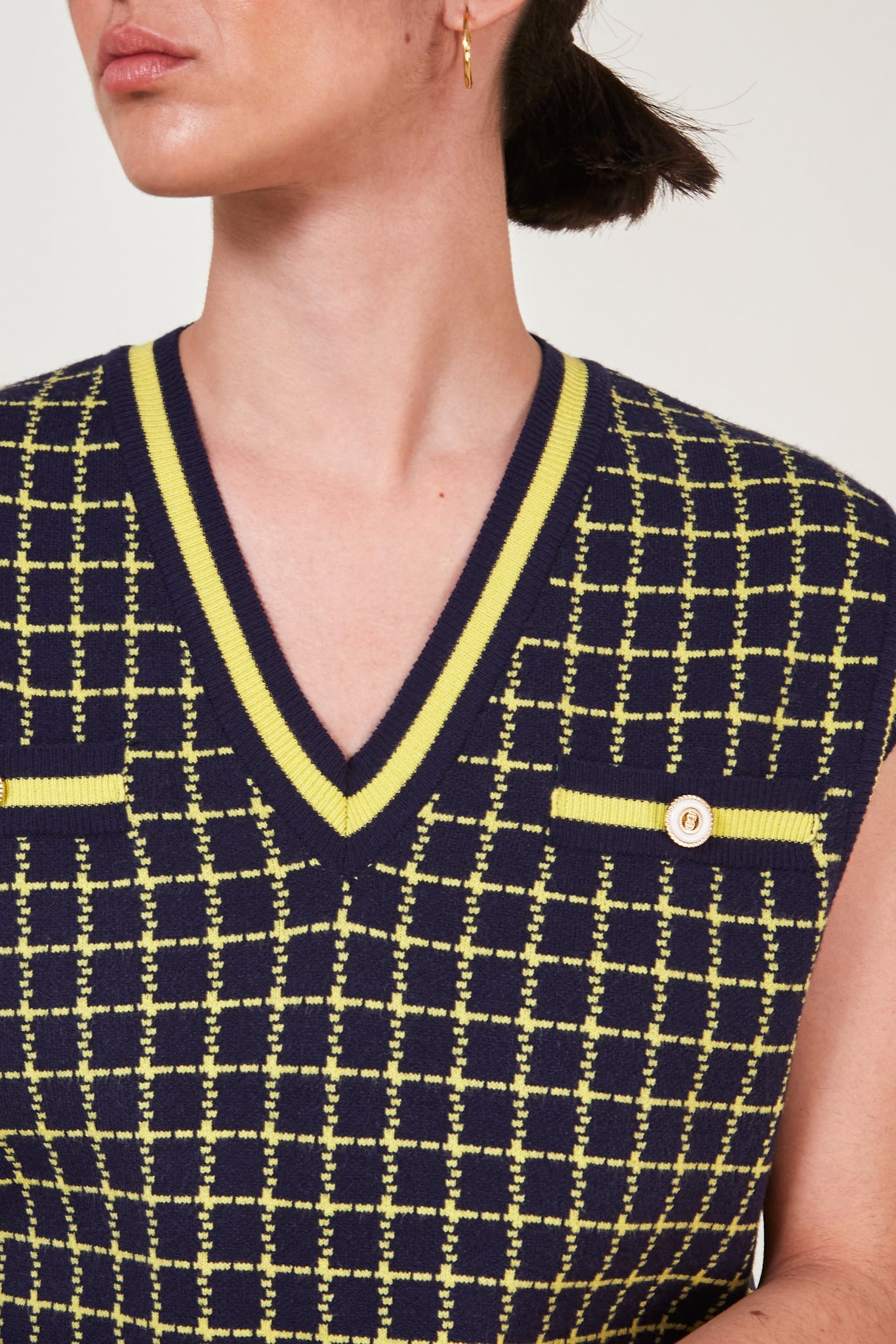 Navy and yellow box check sweater vest_5