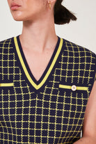 Navy and yellow box check sweater vest_5