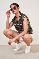 Navy and yellow box check sweater vest_2