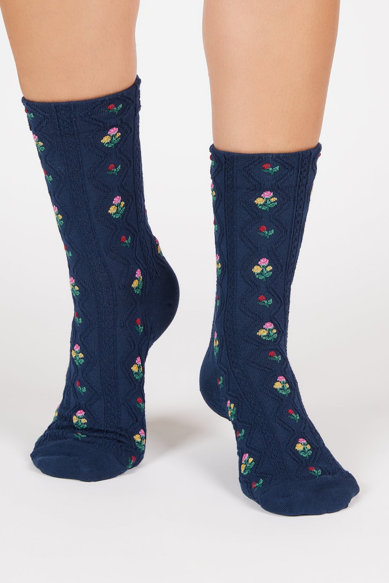 Navy blue floral garden socks