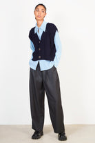 Navy cableknit button up sweater vest_3