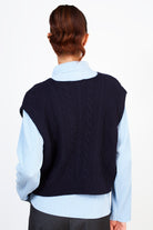 Navy cableknit button up sweater vest_2